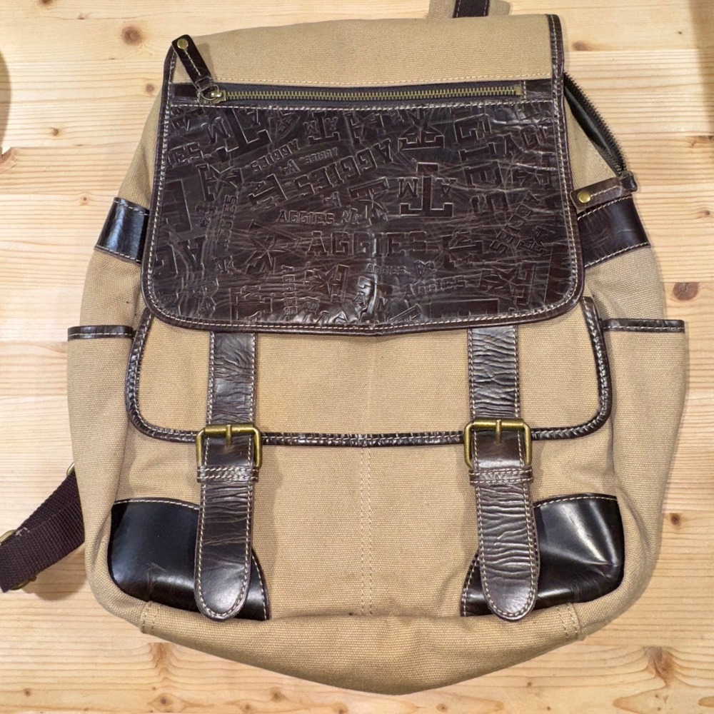 Fossil Texas A&M Aggies Leather Canvas‎ Backpack – Embossed Logo, Rare